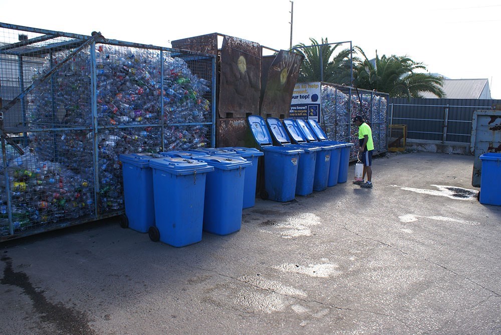 Recycling bins and bottle cages at the Thebarton depot